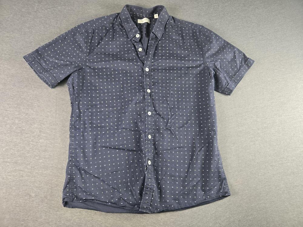 7 Diamonds Shirt Mens Medium Blue Geometric Short Sleeve Button Down Cotton